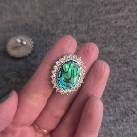 Vintage Butler Plug Earrings, Faux Abalone/Shell Inlay with Rhinestone, Signed - Picture 5 of 6